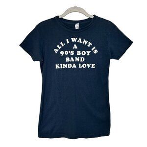 Women's 90's Boy Band Kinda Love Fun Novelty T-Shirt in Navy - Size M